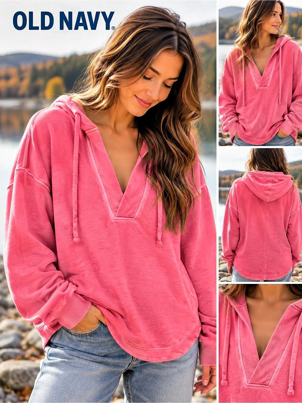Old Navy | SoComfy | Terry V-Neck Tunic Hoodie | Pink | Medium